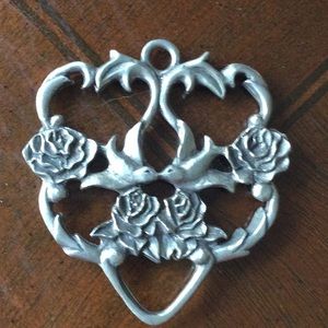 Pendant, pewter,heart shape, 2 in